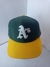 Vintage 80s Oakland A's Athletics Wool Plain Logo Snapback Hat Green Yellow RARE