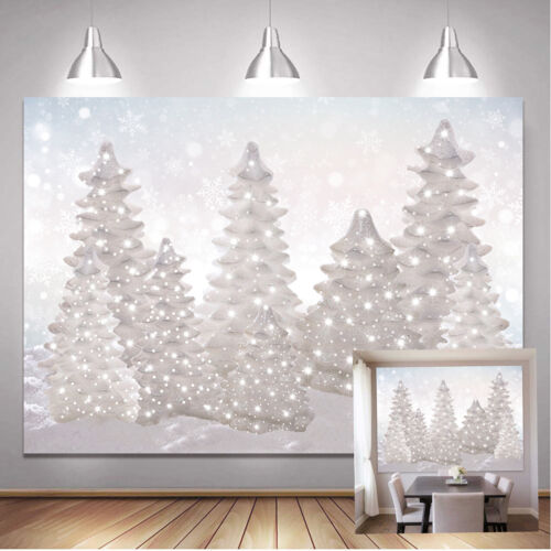 Christmas Theme Party Backdrop White Christmas Tree Studio Photography Backdrop - Picture 1 of 9
