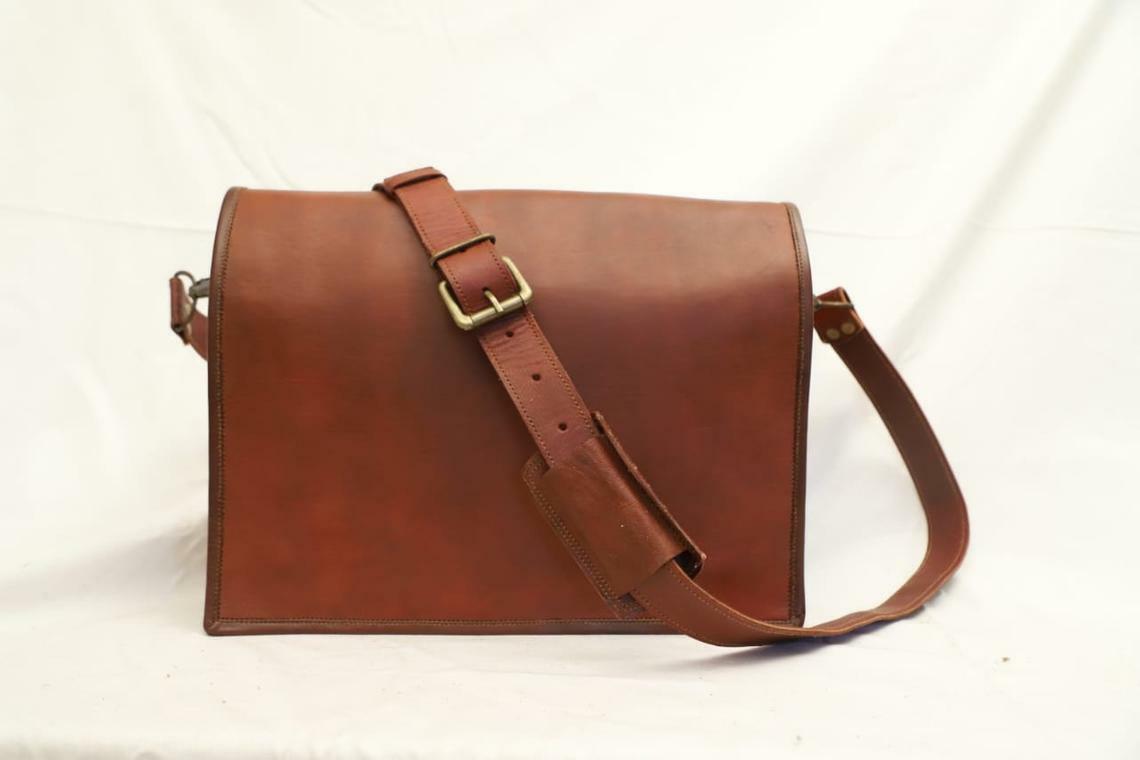 Vintage Leather Messenger Bag for Men with Laptop Compartment