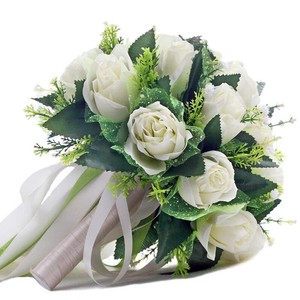 Détails Sur Milk Bouquet De Mariage Blanc Fleur Artificielle Fait à La Main Rose Bouque W6k5