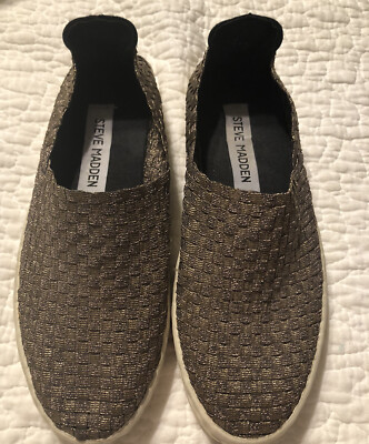 Steve Madden Ladies Gold Braid Slip-On Casual Shoe Sz Euc Fast Ship