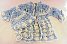Vintage Crochet Knit Glo-Knit Baby Girl White Blue Clothing Sweater Hat Korea.