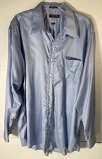 Roberto Villini Couture Mens Dress Shirt Blue Long Sleeve Cotton 17.5 34/35 Vtg