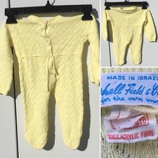 Vintage Knit One Piece Baby Sz L Marshall Field Company Yellow Acrylic