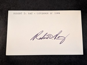 Robert D. Ray (d. 2018) Signed Index Card - Iowa Governor