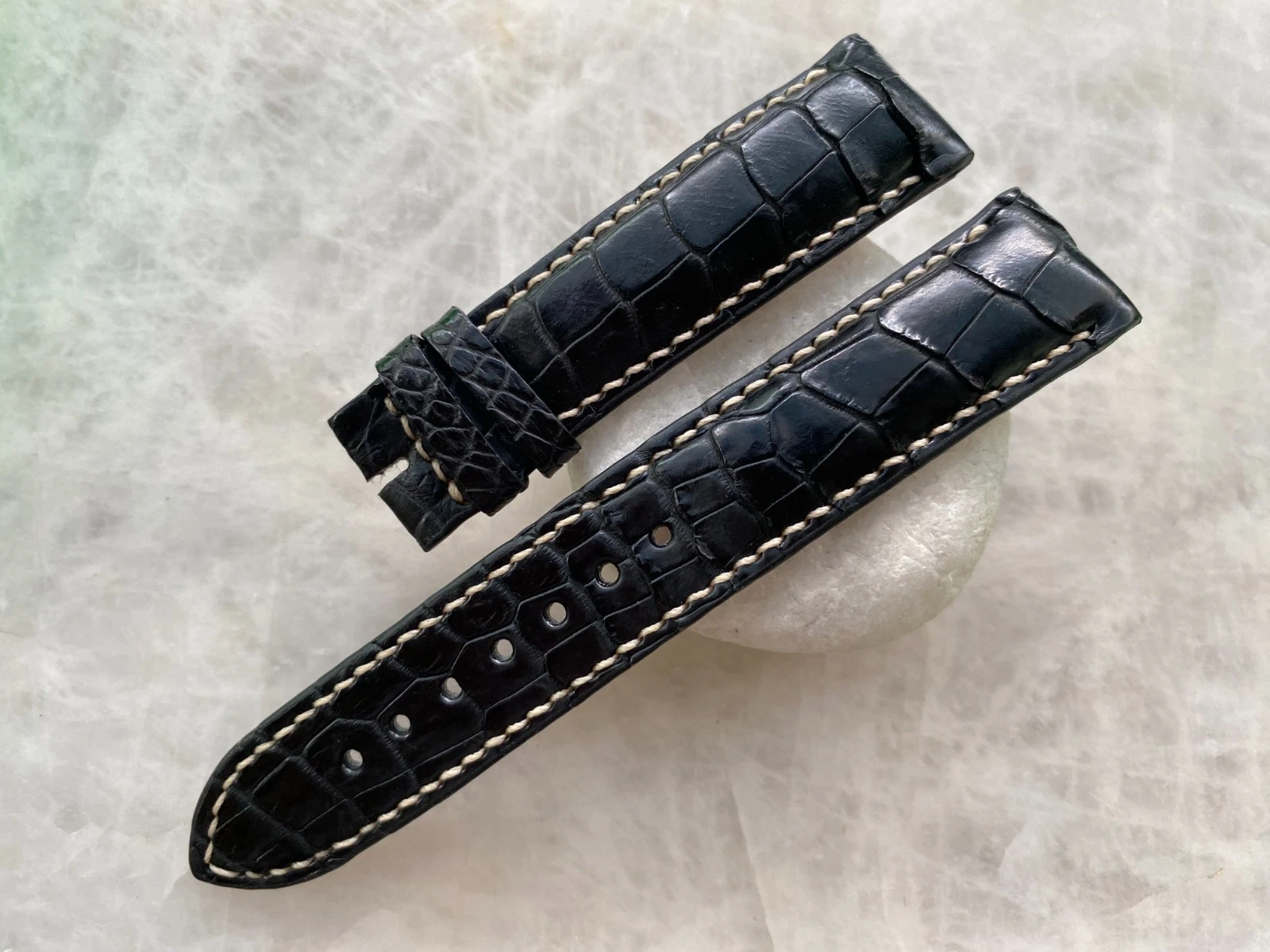 20mm/18mm Black Alligator Crocodile Print Leather Watch Strap Band