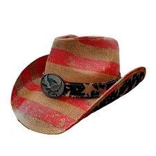 STRAW COWBOY HAT Flag Theme with Eagle Accent Adult Size Shipped in a Box