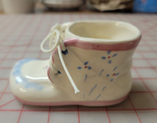 Vintage 1950s Ceramic Baby Shoe Planter With Laces