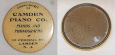 Old Camden Piano Co. Advertising Celluloid Pocket Mirror Federal St. Camden NJ
