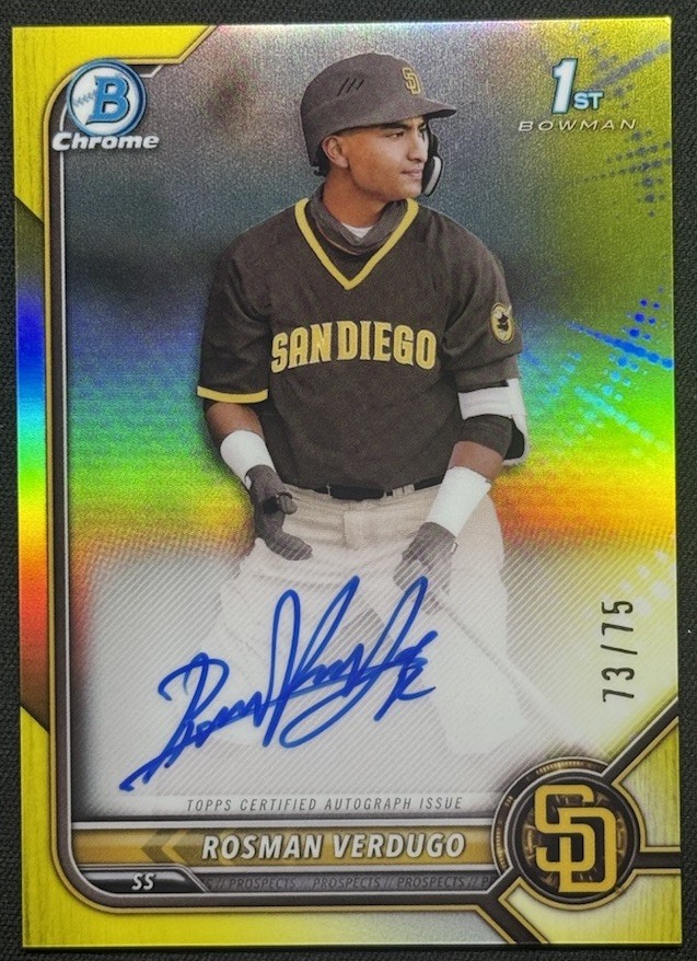 2022 Bowman Chrome Rosman Verdugo Yellow Refractor Auto /75 1st Auto