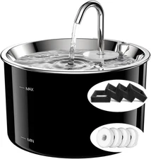 Cat Water Fountain Stainless Steel,3 L/ 101 oz Pet Black+4Filters+4Sponges 