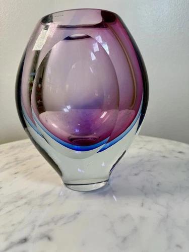Flavio Poli Sommerso Art Glass Faceted 8” Vase Mid Century MCM Murano Amethyst