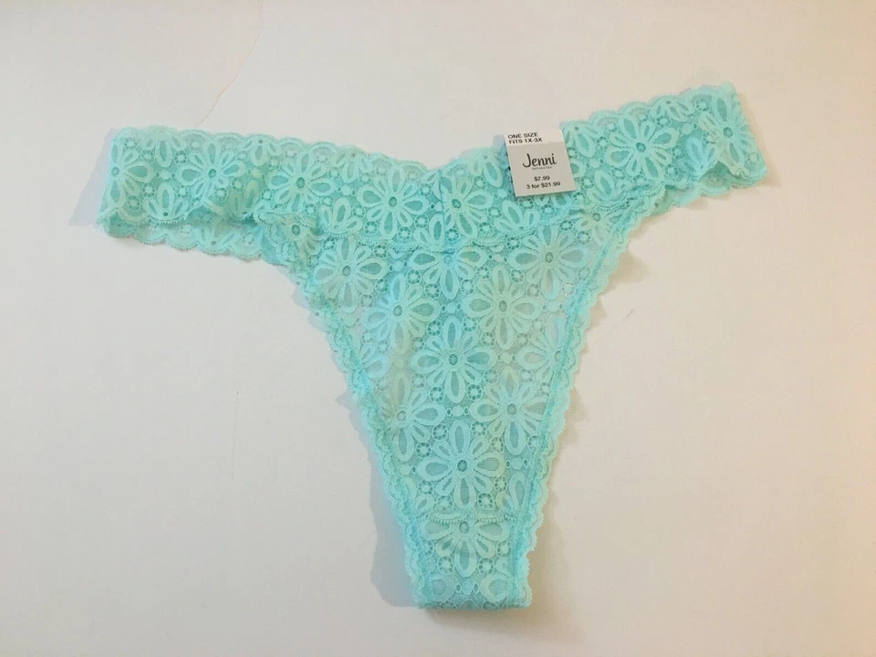 4-Pack Jenni Plus Size One Size Lace Thong Underwear Size 1X-3X Mint NWT - Imagem 2 de 4