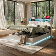 Boxspringbett 140x200cm Bett mit LED, Stauraum Lattenrost Polsterbett Doppelbett