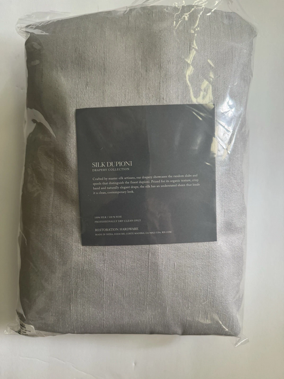RH Restoration Hardware Silk Dupioni Drapery Panel 50x108" Fog