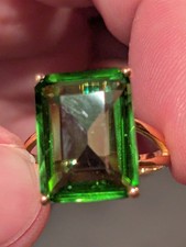 Green Emerald Cut Peridot Ring 18k Gold plated Sterling Silver