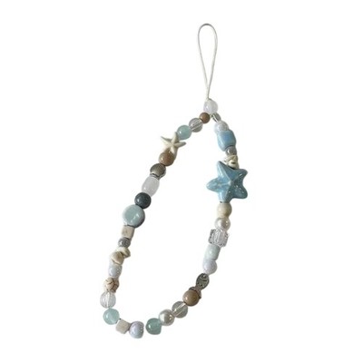Easy Carry Plastic Blue Sea Stars Beaded Phone Charm Lanyard for Multiple Models