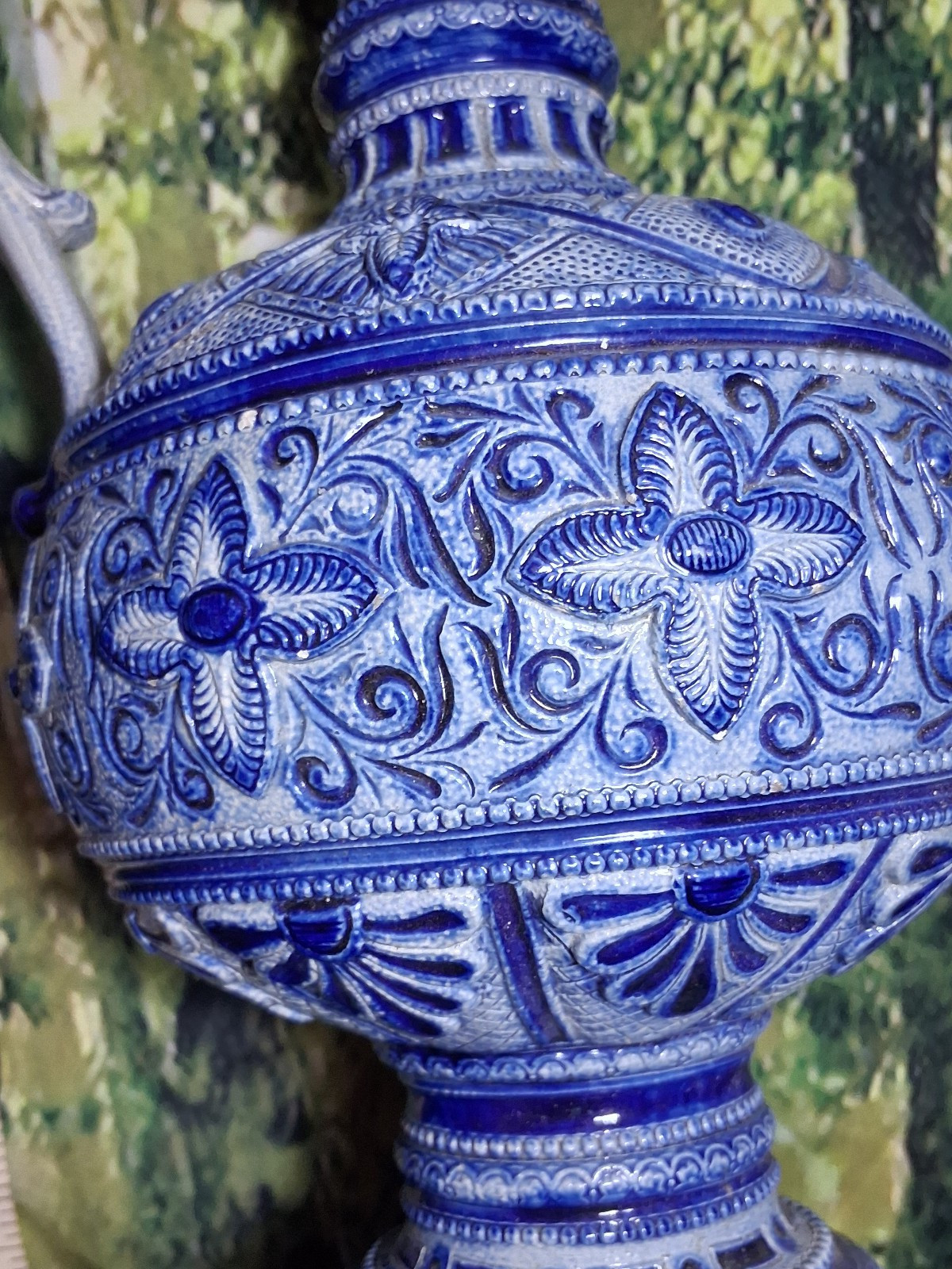 Vintage Colbot Blue & White Salt Glazeed German Westerwald Ewer Pouring Pitcher image 3