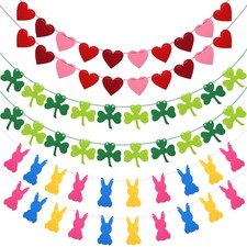 Valentine's Day Felt Heart Garland, St Patricks Day Shamrock Banner