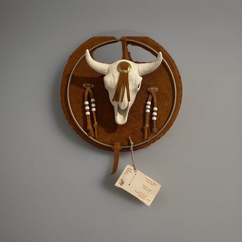 Western Wall Decor - Ceramic Steer - Felt & Leather - EUC