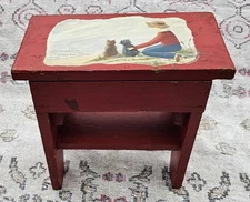 Handmade Vintage Step Stool, Child's Seat, Wooden Painted Bench, Primitive Chair