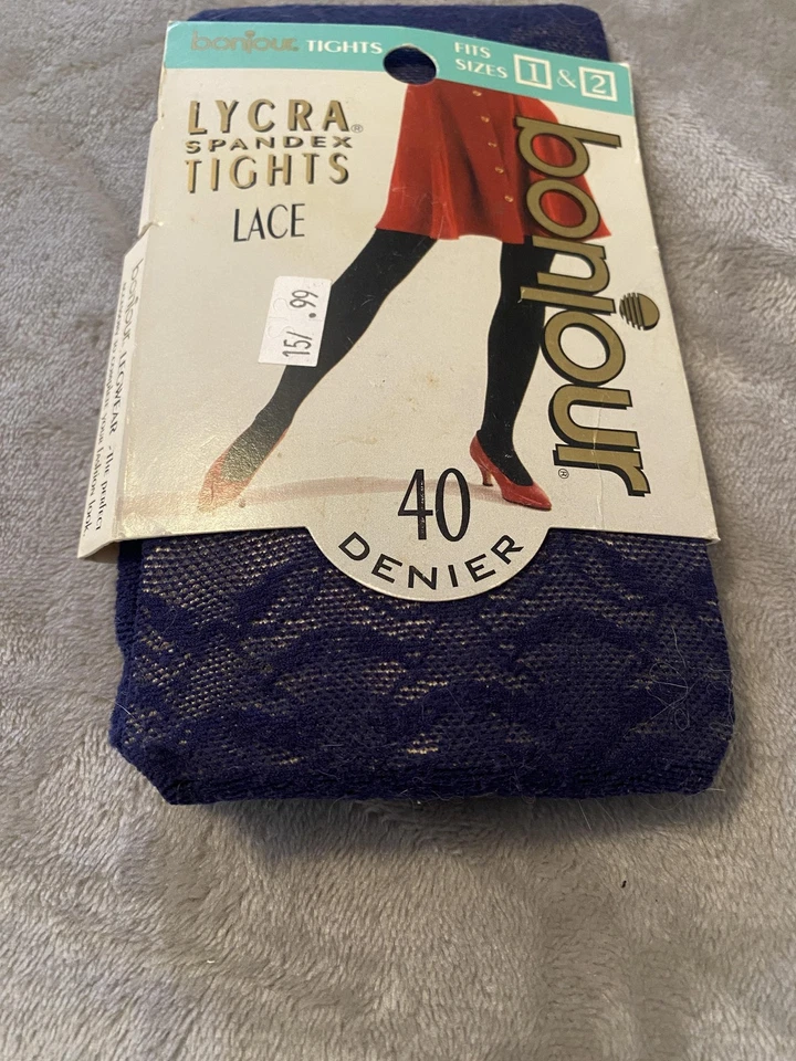 VTG Bonjour Lace Leggings Womens One Size Navy Blue 40 Denier Nylon Microfiber Foto 2 de 4
