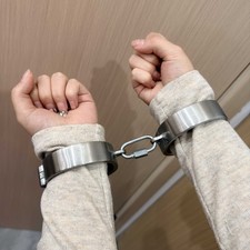 Stainless Steel Neck Collar Handcuffs Press Lock Restraints Slave SM for Women
