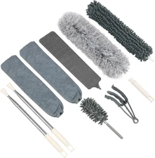10 Pack Microfiber Feather Duster Kit with Extension Pole Bendable Retractable