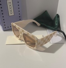 Gucci GG0983S Oversized Square Sunglasses Cream Gold GG Orange Lens Ships Today