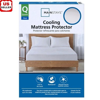 Cooling Waterproof Fitted Mattress Protector Antimicrobial Allergy Barrier Queen