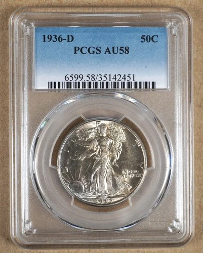 1936-D WALKING LIBERTY HALF DOLLAR PCGS AU58 142451