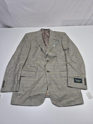PalmBeach Blazer Mens 40 Long Big Tall Beige Silk Wool Check Sport Coat NWT