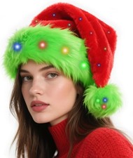Hikkcos Light Up Christmas Santa Hat Led Green Lime Santa Hat with Colorful Ligh