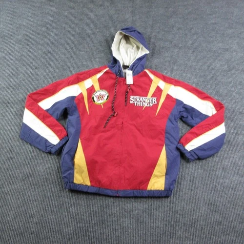 Stranger Things Jacket Mens S Red BoxLunch Windbreaker Hooded Lined Zip NWT video thumbnail