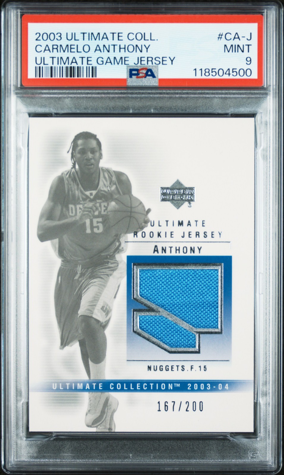 2003 ULTIMATE COLLECTION ULTIMATE GAME JERSEY CARMELO ANTHONY 167/200 PSA 9