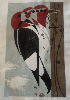 Head Banger Charlie Harper Woodpecker Bird Hand Painted Needlepoint Canvas
