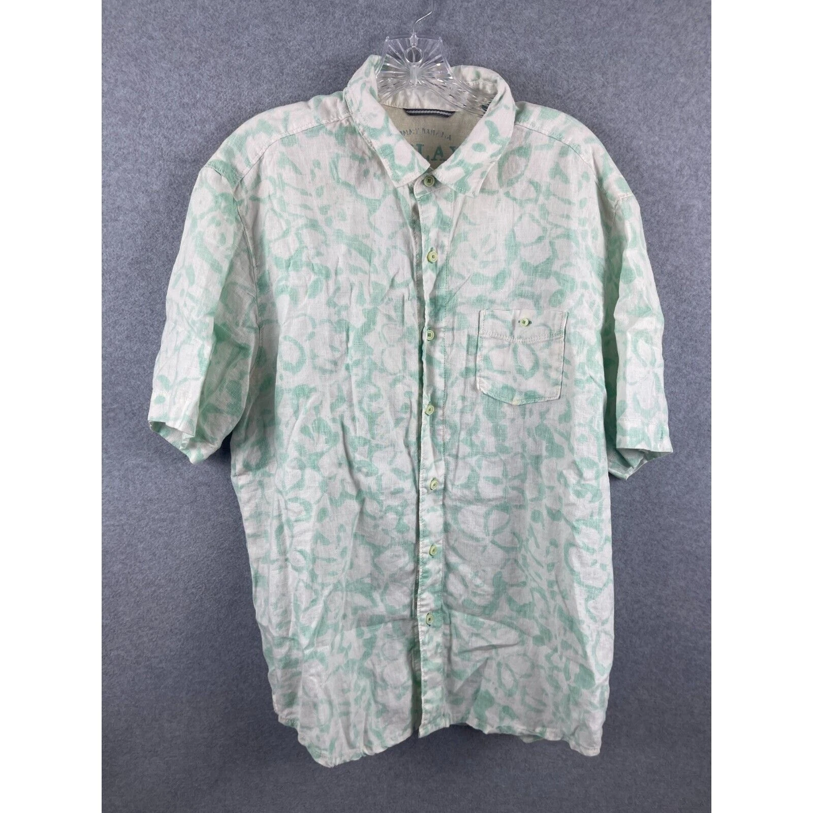 Tommy Bahama Linen Shirt Men's L White Sea Print Short Sleeve Button Up Beach