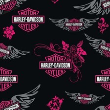 Harley Davidson Pink-Grey-Black Cotton Fabric by the 1/2 Yard, 57-58" Width