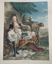 LARGE VINTAGE HAND COLORED ENGRAVING of GENERAL GEORGE WASHINGTON