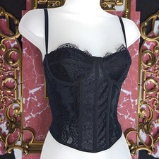 New XS Black Lace Corset Bustier Top Adjustable Straps Hook and Eye Back
