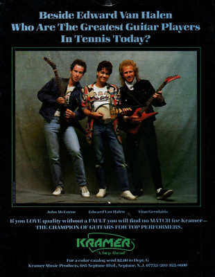 vtg EDDIE VAN HALEN KRAMER MAGAZINE PRINT AD John McEnroe Vitas Gerulaitis Pinup