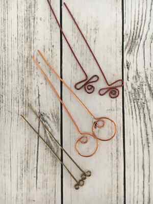 Handmade Mixed Metal Copper Headpins, Wire Wrapped Fancy Head Pins