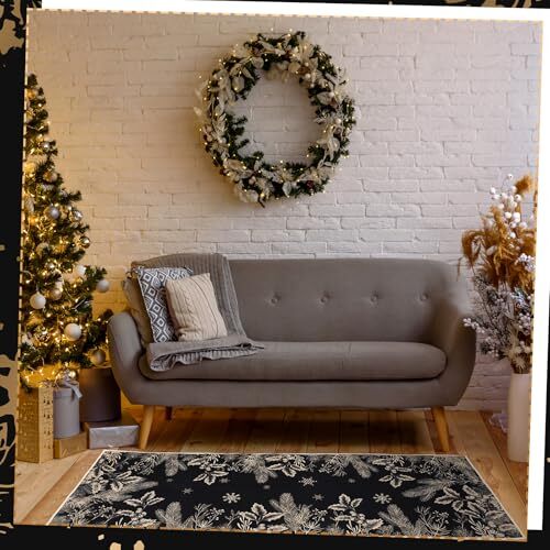 2 Pcs Holly Pine Branches Merry Christmas Kitchen Mats Set Christmas Black - Picture 6 of 6