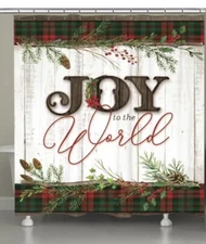 New Laurel Home Christmas Shower Curtain 72" x 70" Joy To The World