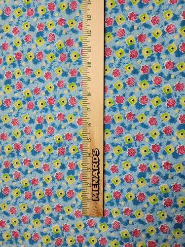 Pink Flower Yellow Squares Cotton Knit Fabric 1/2 yd 60in Spring Colorful tshirt - Picture 2 of 3