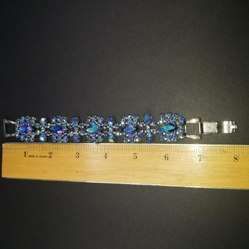Statement Womens Cuff Bracelet Blue Crystal Rhinestones Jeweled Faceted - 第 9/12 張圖片