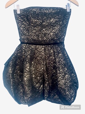 Rachel Zoe Blair Strapless Bubble Dress Black Gold Metallic Size 2 Cocktail  | eBay UK