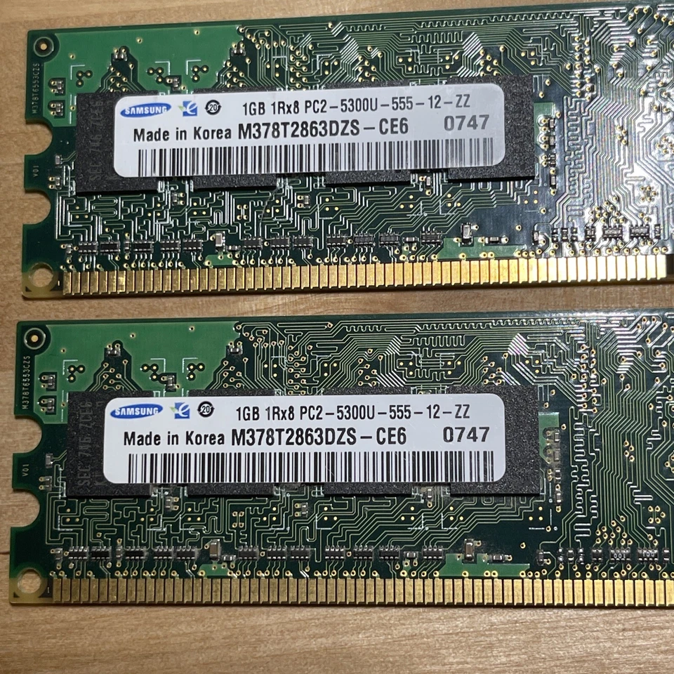 HP DC5700 Memory 2GB (2x1GB) PC2-5300U PN: 377726-888 Samsung Brand - Image 2 of 4