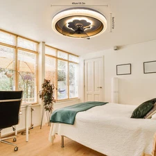 18.5" Low Profile LED Ceiling Fan Light Flush Mount Lamp Bedroom Remote Control