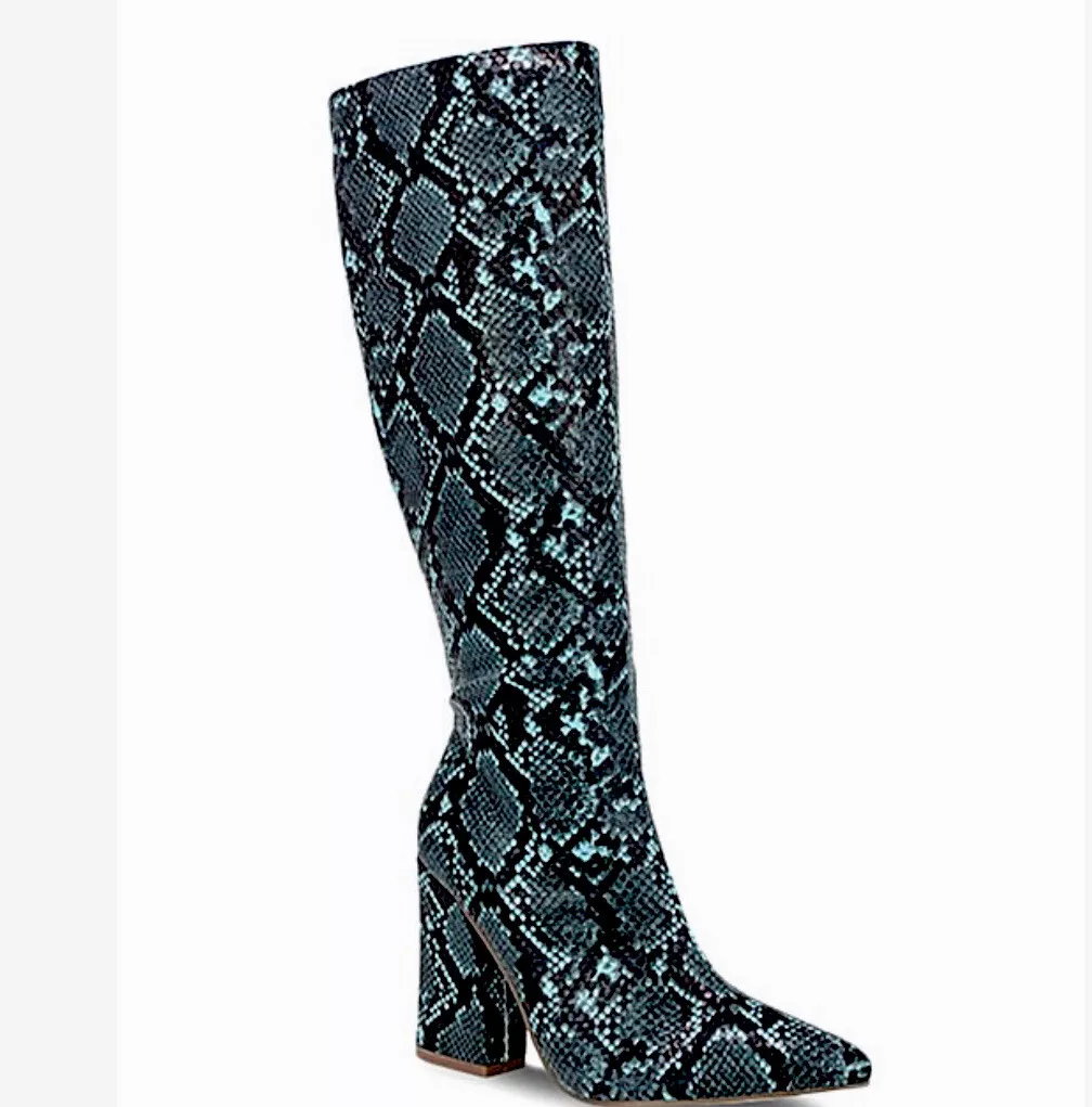 Blue Snake Print Boots Embossed Size 8.5 Thigh High Boots Chase And Chloe